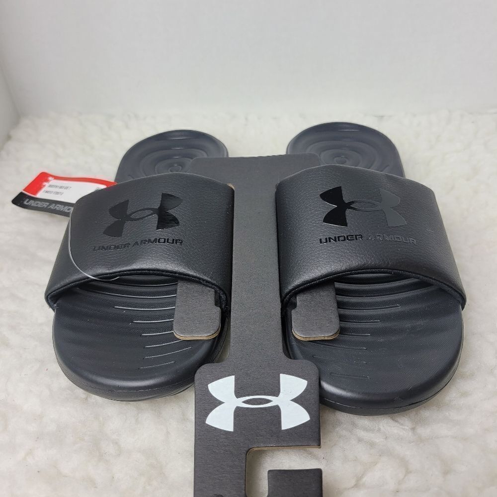 Under Armour Ansa Mens Size 7 Sandals Black White Fixed Strap Slide